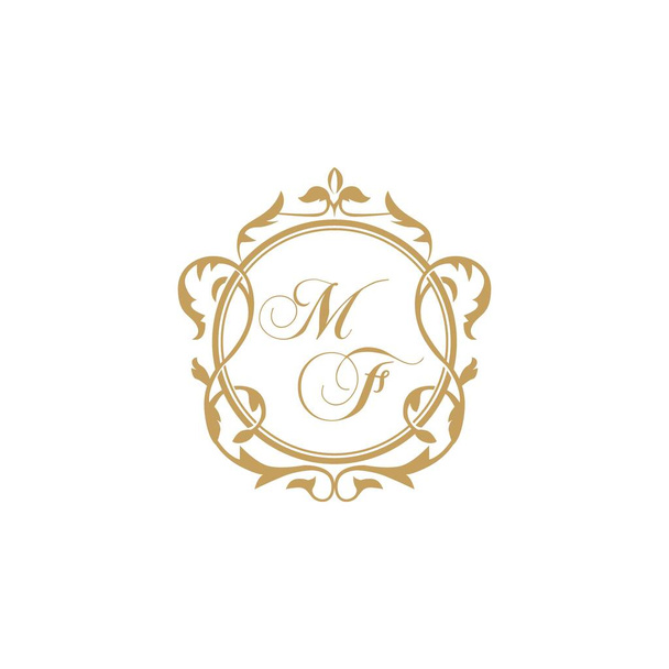 MF Wedding initial invitation with elegant ornament circle element vector graphic template - Vector, Image