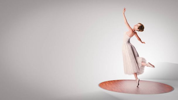 Досить танцююча жінка в білій сукні. 3D візуалізація ілюстрацій
. - Фото, зображення