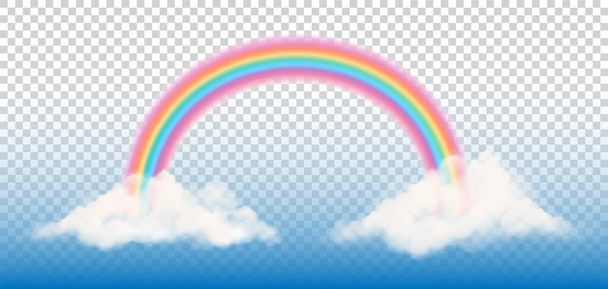 Фантазия радуги с облаками на прозрачном фоне. Арка реалистичного спектра. Вектор - Вектор,изображение