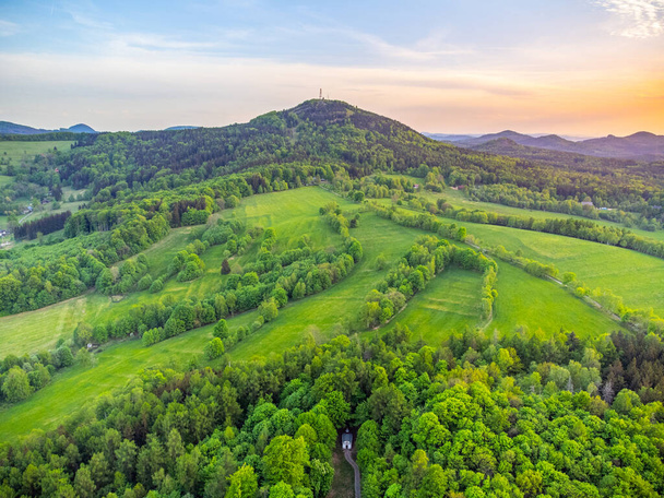 Jedlova Mountain, Jiretin pod Jedlovou Czech Republic. Aerial view from drone. - Fotoğraf, Görsel