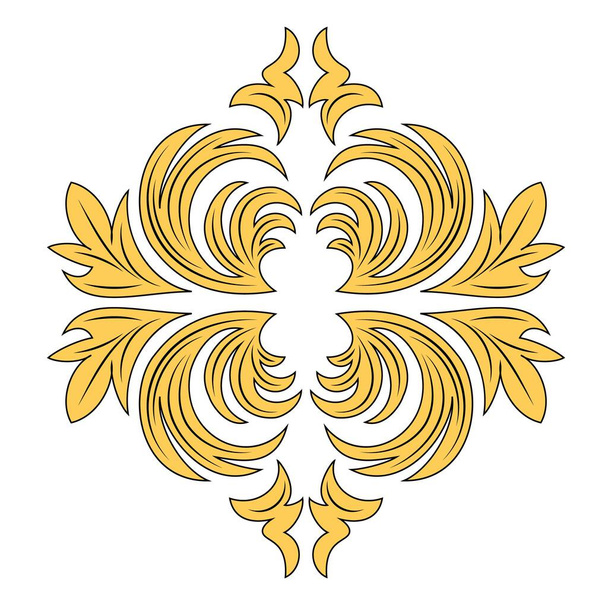 Damask element in classic style on white background. Royal template. Silhouette vector. Vector pattern. Royal damask element for print design. Vector illustration - Vektör, Görsel