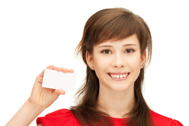 Teenage girl with business card - Фото, зображення