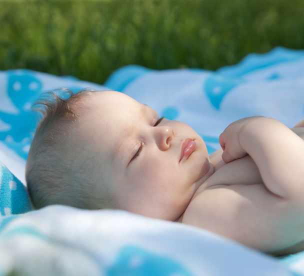 Newborn baby sleep in park - Foto, afbeelding