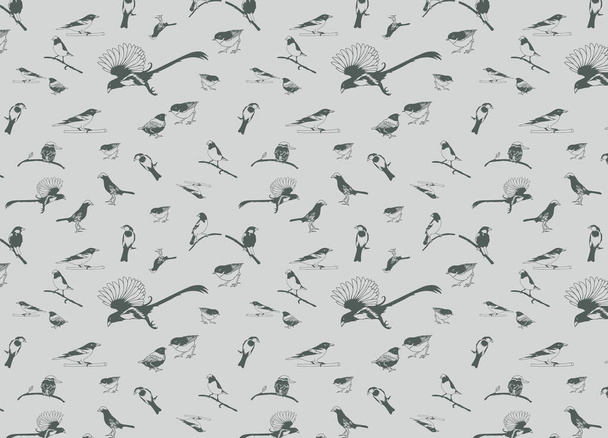 Seamless pattern with birds elements, hand drawn  for your design. Endless texture, sketch a variety of birds,  isolated on background. Vector - Вектор, зображення