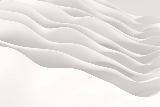 Wellig weißer abstrakter 3D-Renderhintergrund, geometrische Designbereite Schichten und Wellen - Foto, Bild