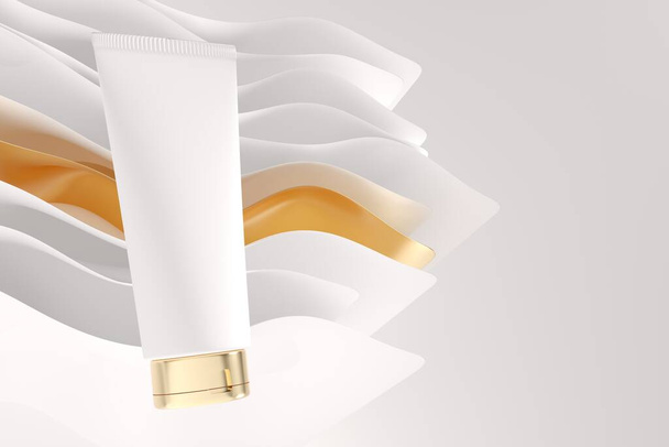 Witte crème buis met kopieerruimte op witte abstracte achtergrond, 3D render. Care producten commercieel ontwerp klaar template, cosmetische mock-up - Foto, afbeelding