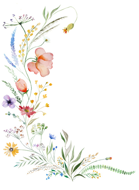 Bouquet made of colorful watercolor wildflowers and leaves illustration, isolated, copy space. Floral element for summer wedding stationery and greetings cards - Photo, image
