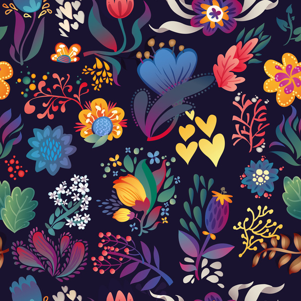 Flowers seamless pattern decorative vector card illustration. doodle plants - Vektor, kép