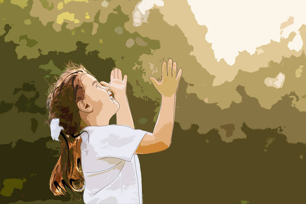 Африканська дівчина грає в активні ігри на вулиці, дитина радіє влітку. Дитячий персонаж Здорове життя, Діти на відкритому повітрі та ізольовані на білому тлі. Мультфільм Ілюстрація
 - Фото, зображення