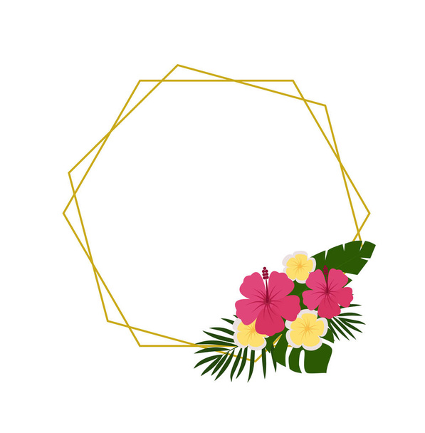 Nyári képeslap háttér trópusi növények és virágok. A tipográfiai, banner, poszter, party meghívó. vektor illusztráció - Vektor, kép
