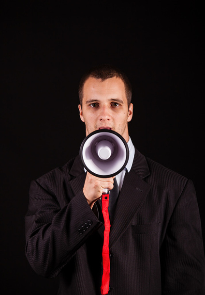 businessman screaming in megaphone - Photo, Image