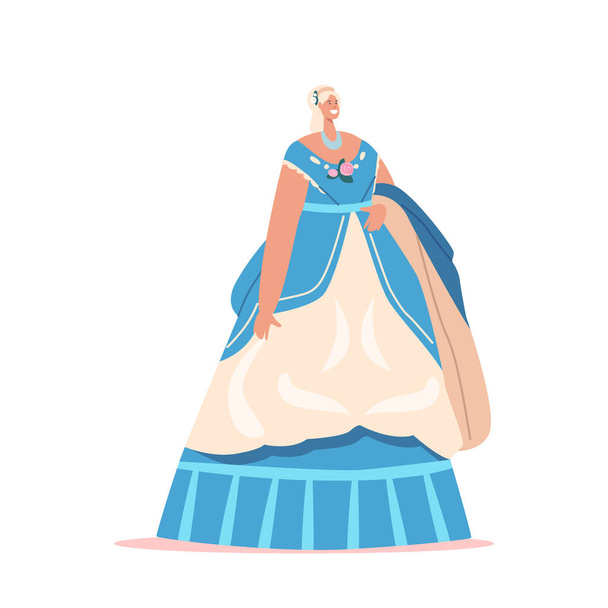 Красивая леди в историческом винтажном платье 19 века. Женщина в элегантном бальном платье, изолированном на белом фоне. Викторианский английский или французский женский персонаж. Вектор карикатурных людей - Вектор,изображение
