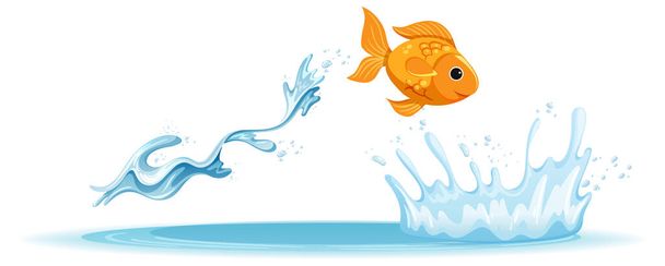 Una spruzzata d'acqua con pesci rossi su sfondo bianco illustrazione - Vettoriali, immagini