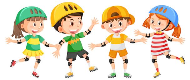 Enfants sur patins à roues alignées illustration de dessin animé - Vecteur, image