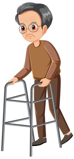 Elderly man with walker illustration - Vector, Image