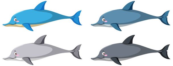 Set van verschillende dolfijnen in tekenfilm stijl illustratie - Vector, afbeelding