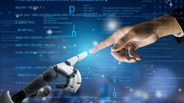Futuristico robot intelligenza artificiale rivoluzionario AI sviluppo tecnologico e concetto di apprendimento automatico. Ricerca scientifica bionica robotica globale per il futuro della vita umana. Grafica di rendering 3D. - Foto, immagini