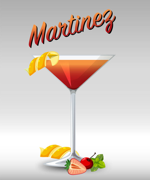 Martinez cocktail in the glass illustration - Vector, Image