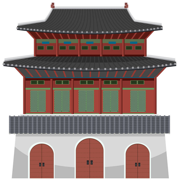 Palacio antiguo coreano sobre fondo blanco ilustración - Vector, imagen