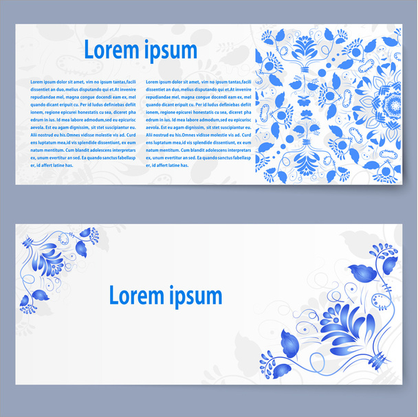 Set of banners on a gray background decorated with blue flowers. - ベクター画像