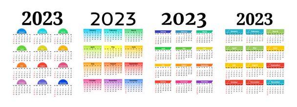 Conjunto de cuatro calendarios verticales para 2023 aislados sobre fondo blanco. De domingo a lunes, plantilla de negocios. Ilustración vectorial - Vector, Imagen