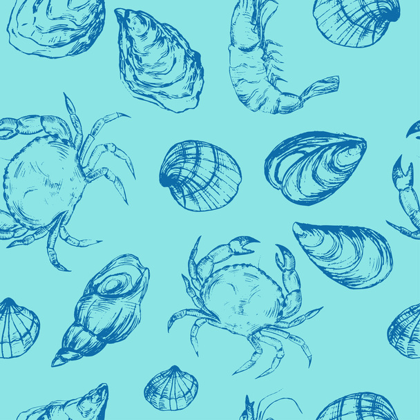 Seafood seamless pattern - Вектор,изображение