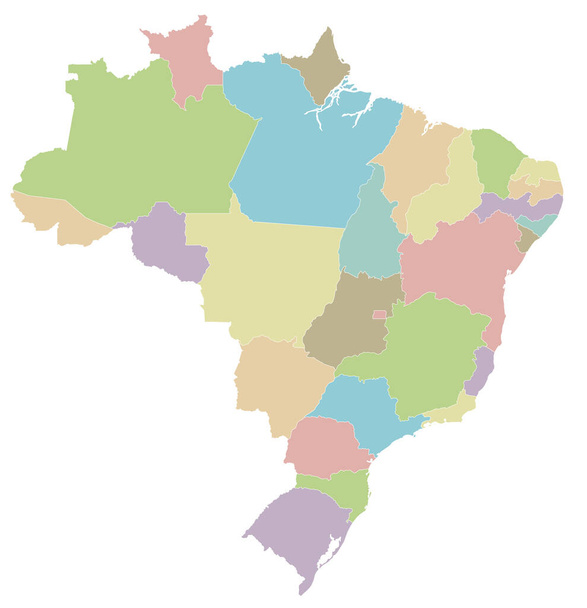 Vector blanco kaart van Brazilië met regio 's of staten en administratieve divisies. Bewerkbare en duidelijk gelabelde lagen. - Vector, afbeelding