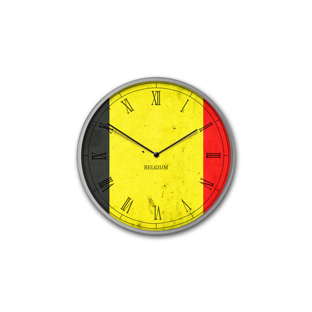 Wall clock in the color of the Belgium flag. Signs and symbols. Isolated on a white background. Design element. Flags. - Fotoğraf, Görsel