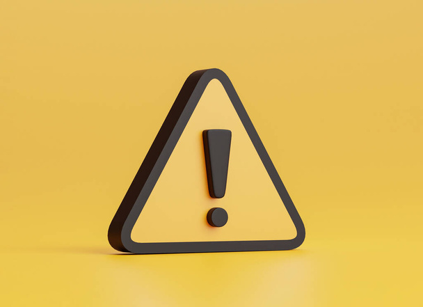 Isolate of realistic yellow triangle caution warning sing on yellow background for attention exclamation mark traffic sign by 3d render illustration. - Photo, Image