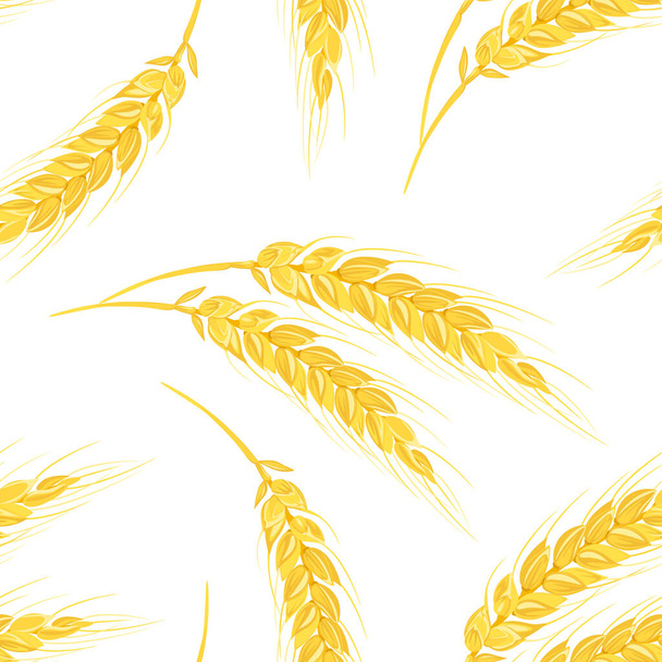 Golden ears of wheat seamless pattern. Background with agricultural plant. Vector illustration in cartoon flat style. - Vector, Image