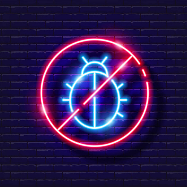 Stop Beetle pest neon icon. Gardening and agriculture concept. Vector sign for design, website, signboard, banner, advertisement - Vector, Image