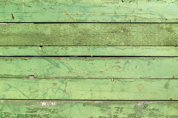 Old green peeling paint and weathered distressed wood oak timber boards background, stock photo image - Photo, image