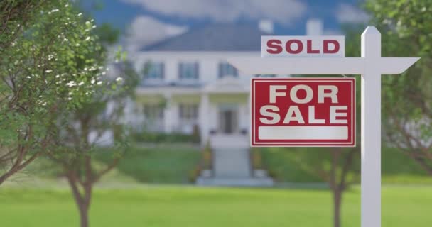 Панорама та об "єм, продана на знак продажу нерухомості перед Новим домом. - Кадри, відео
