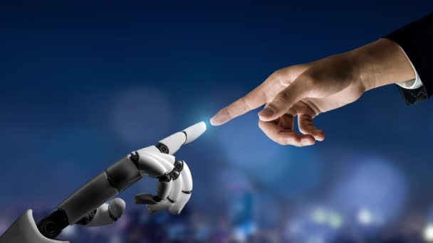 Robot futurista inteligencia artificial revolucionario desarrollo de la tecnología de IA y el concepto de aprendizaje automático. Investigación científica biónica robótica global para el futuro de la vida humana. Gráfico de representación 3D. - Metraje, vídeo