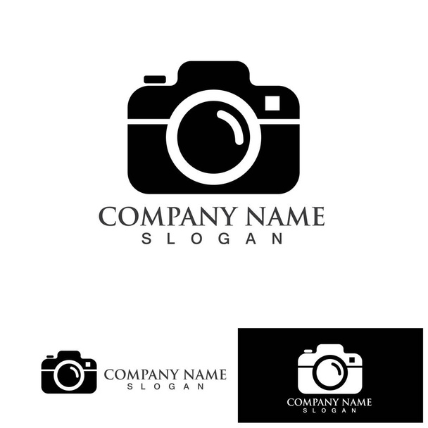 写真用カメラロゴアイコンベクトルデザインテンプレートを黒の背景に分離 - ベクター画像