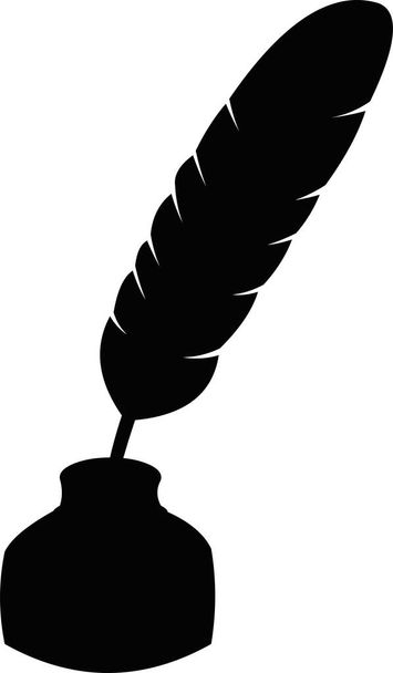 Vector illustratie van het zwarte silhouet van een vogelveer in een inktpot - Vector, afbeelding