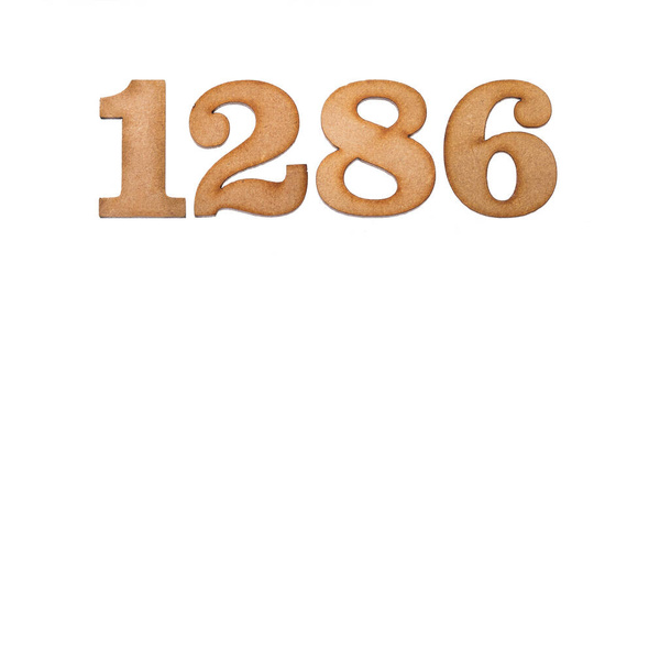 Number 1286 - Piece of wood isolated on white background - Photo, image