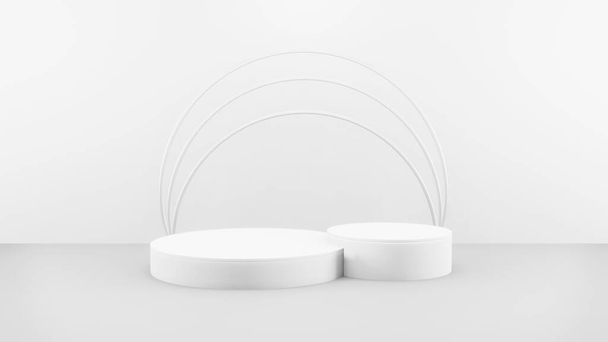 Podium en composition abstraite blanche pour la présentation du produit, rendu 3D, illustration 3D. - Photo, image