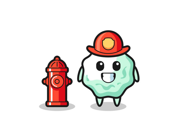 Mascote personagem de goma de mascar como um bombeiro, design bonito - Vetor, Imagem