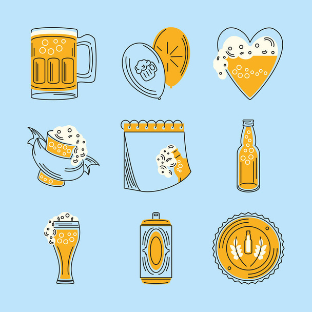 a nemzetközi sörnap ikonjai - Vektor, kép