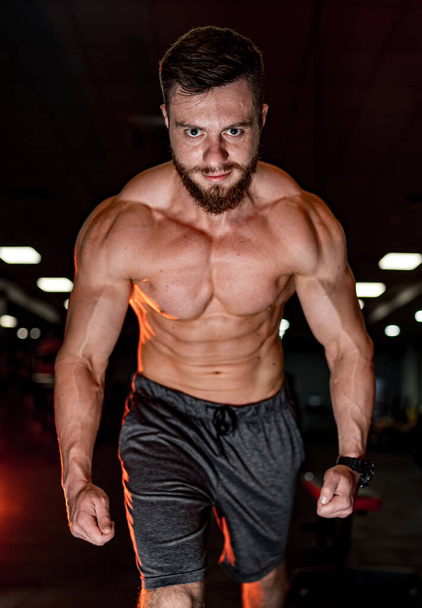 Strong bodybuilder showing his muscles. Shirtless athletic man with muscle torso. - Fotó, kép