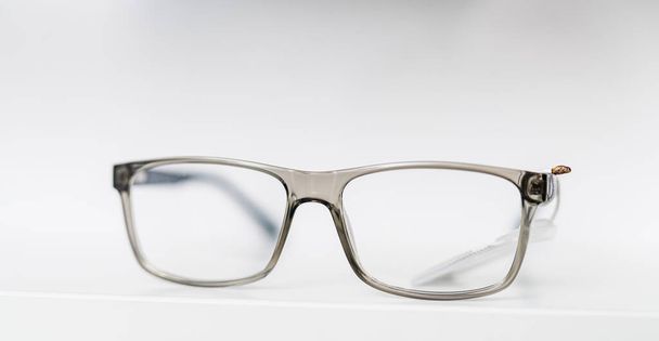 Eyesigth modern object close up view. Fashionable optical eyeglasses macro. - Foto, Imagen