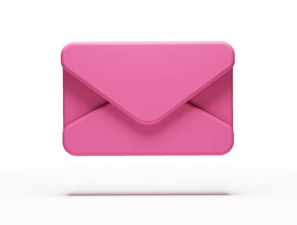 3D рендеринг иконки реалистичного конверта символизирует плавающий в воздухе розовый цвет. Значок наклейки 3D для контактной иллюстрации - Фото, изображение