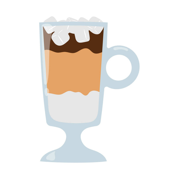 Cartoon iced latte in glazen beker. Een verfrissend zomerdrankje. Geïsoleerde vectorillustratie.  - Vector, afbeelding