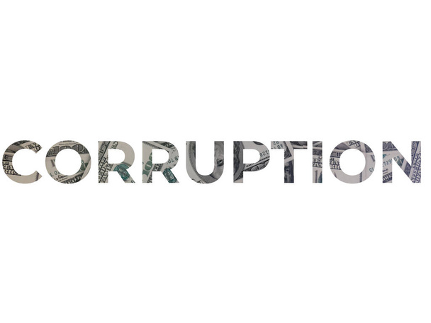Illustration of the word corruption with the money on the background - Photo, Image