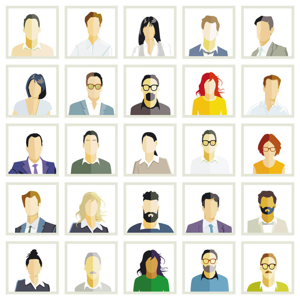 Group of people portrait, faces isolated on white background. illustration - Vector, Image