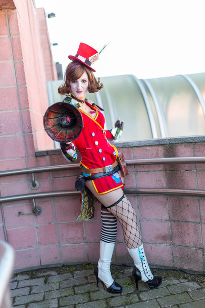 Lucca, Italy - 2018 10 31 : Lucca Comics free cosplay event around city Mad Moxxi Borderland 2. High quality photo - Фото, зображення