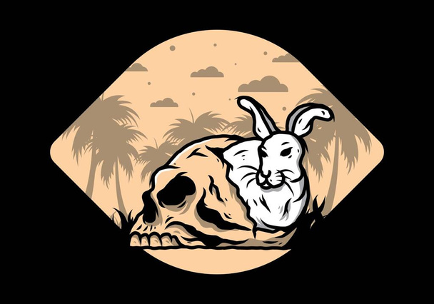 人間の頭蓋骨の中に潜むウサギのイラストデザイン - ベクター画像