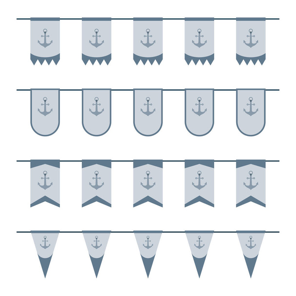 Set of colored Flags with Anchor - Vektori, kuva