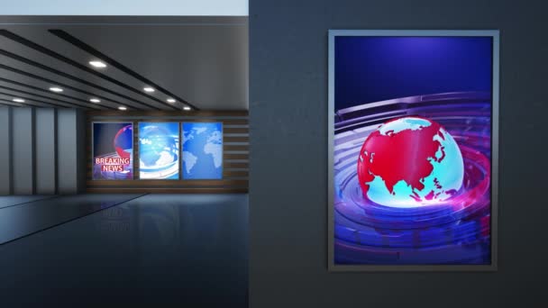 3D Virtual TV Studio News, tło dla programów telewizyjnych .TV On Wall.3D Virtual News Studio Tło, pętla - Materiał filmowy, wideo